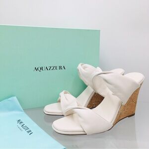 Aquazzura Twist Wedge 85 - White Nappa - Women’s Sandals Size EU 37 US 7 M